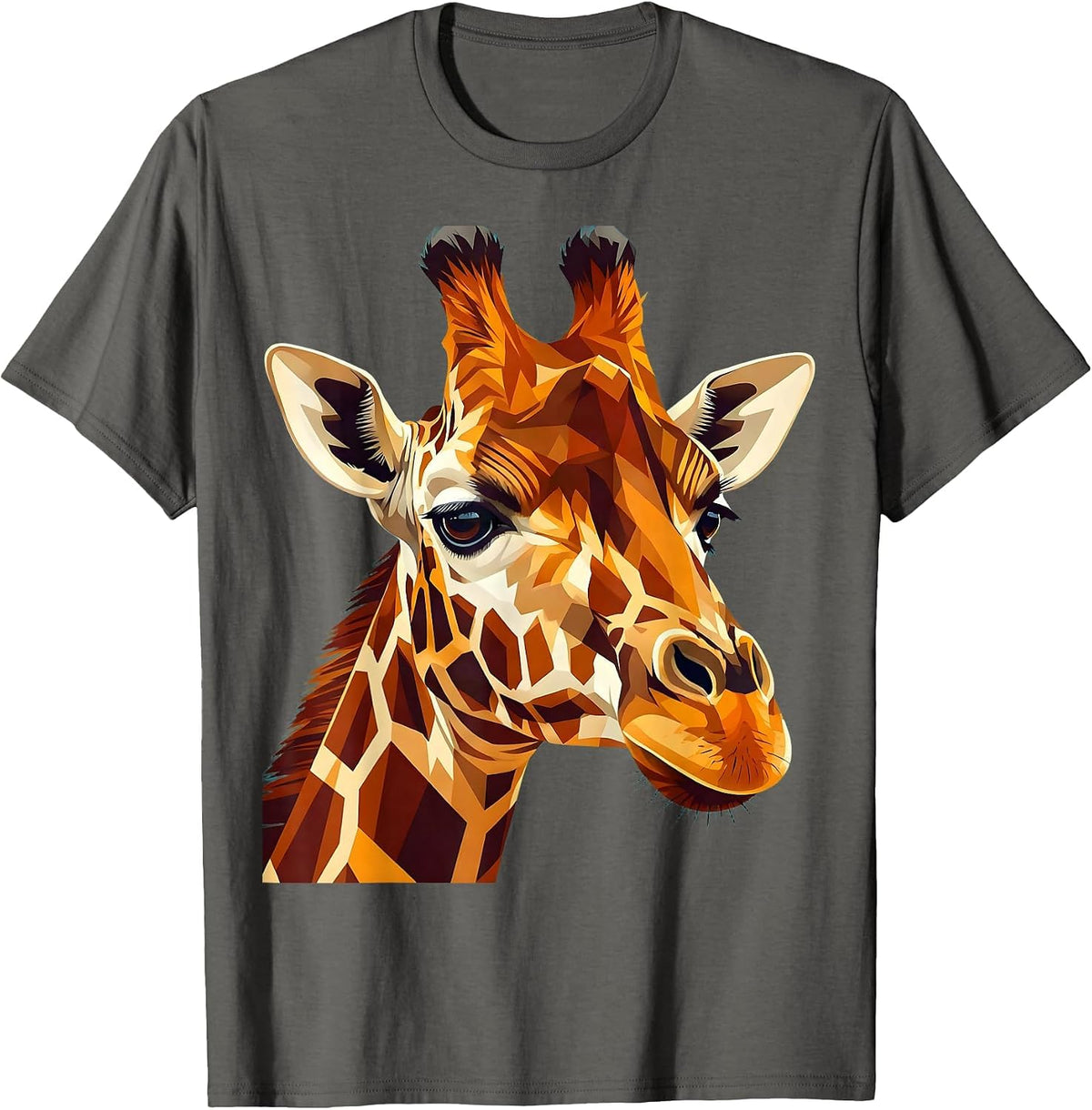 Bold Geometric Giraffe Close-Up Graphic T-Shirt - Asphalt Grey