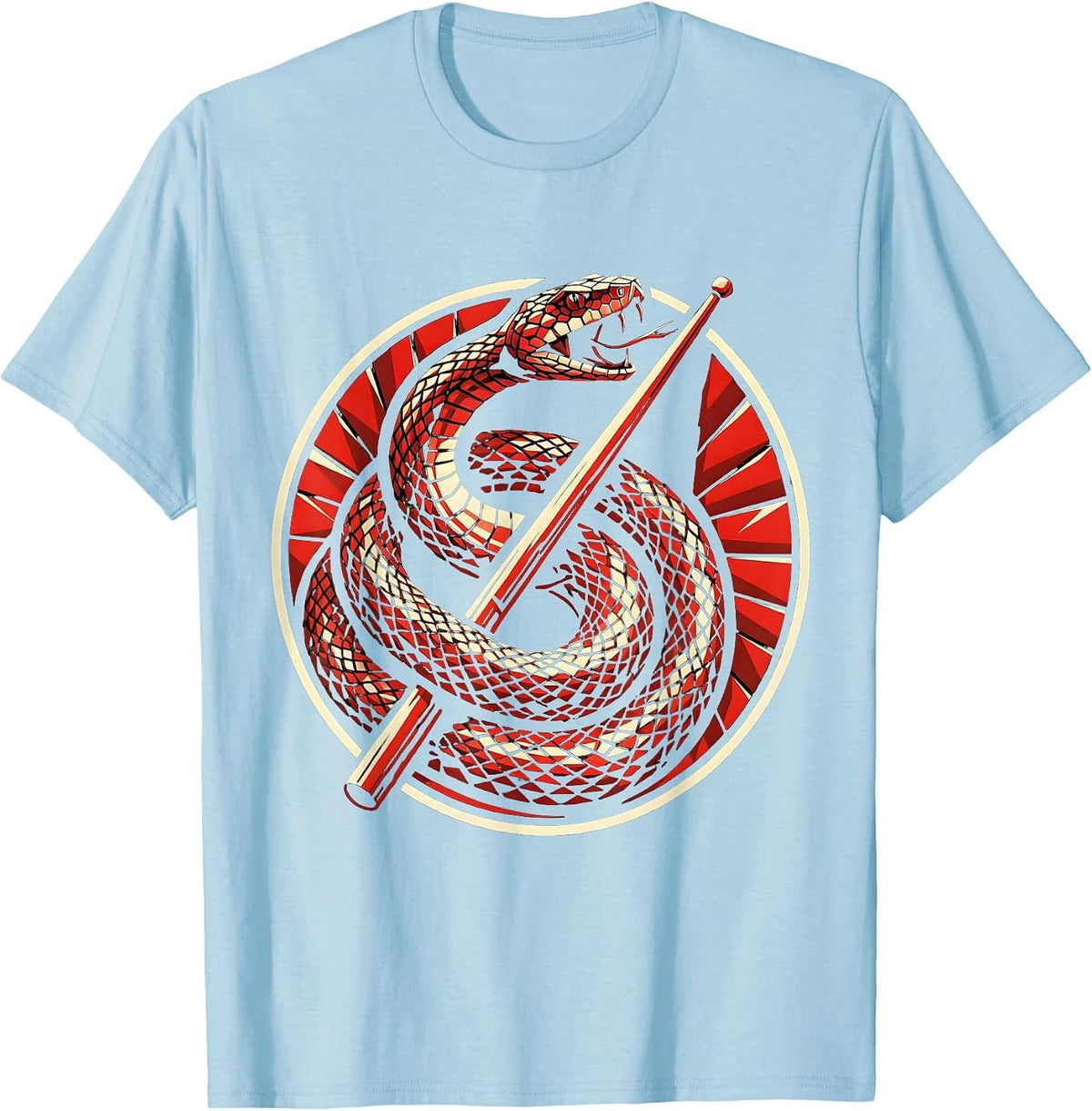 Men's Punk Rock Snake Coiled Around Drumstick Graphic T-Shirt - Baby Blue