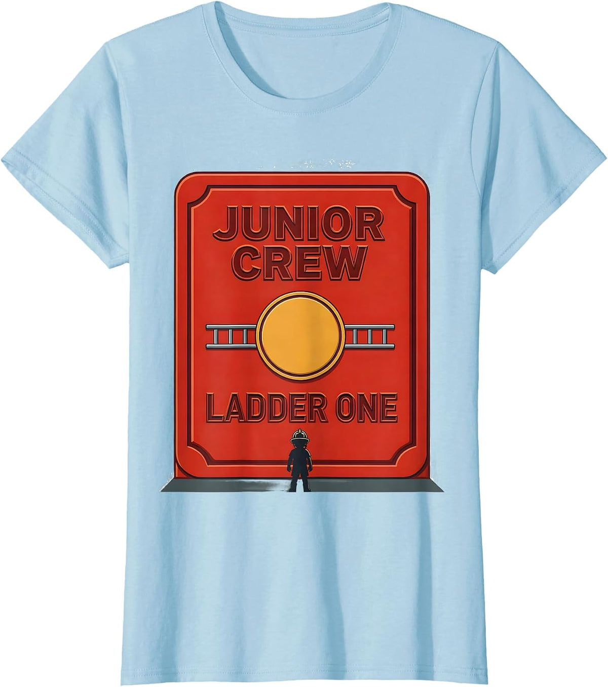 Women's Junior Crew Ladder One Flat Fire Truck Kids Firefighter T-Shirt - Baby Blue