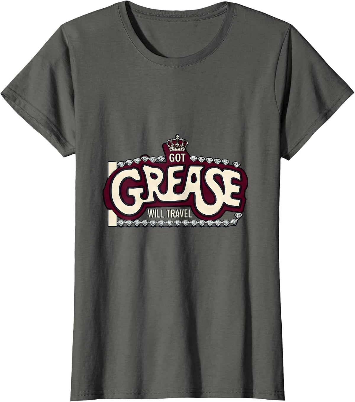Women's Got Grease Will Travel Mechanic Design T-Shirt - Asphalt Grey
