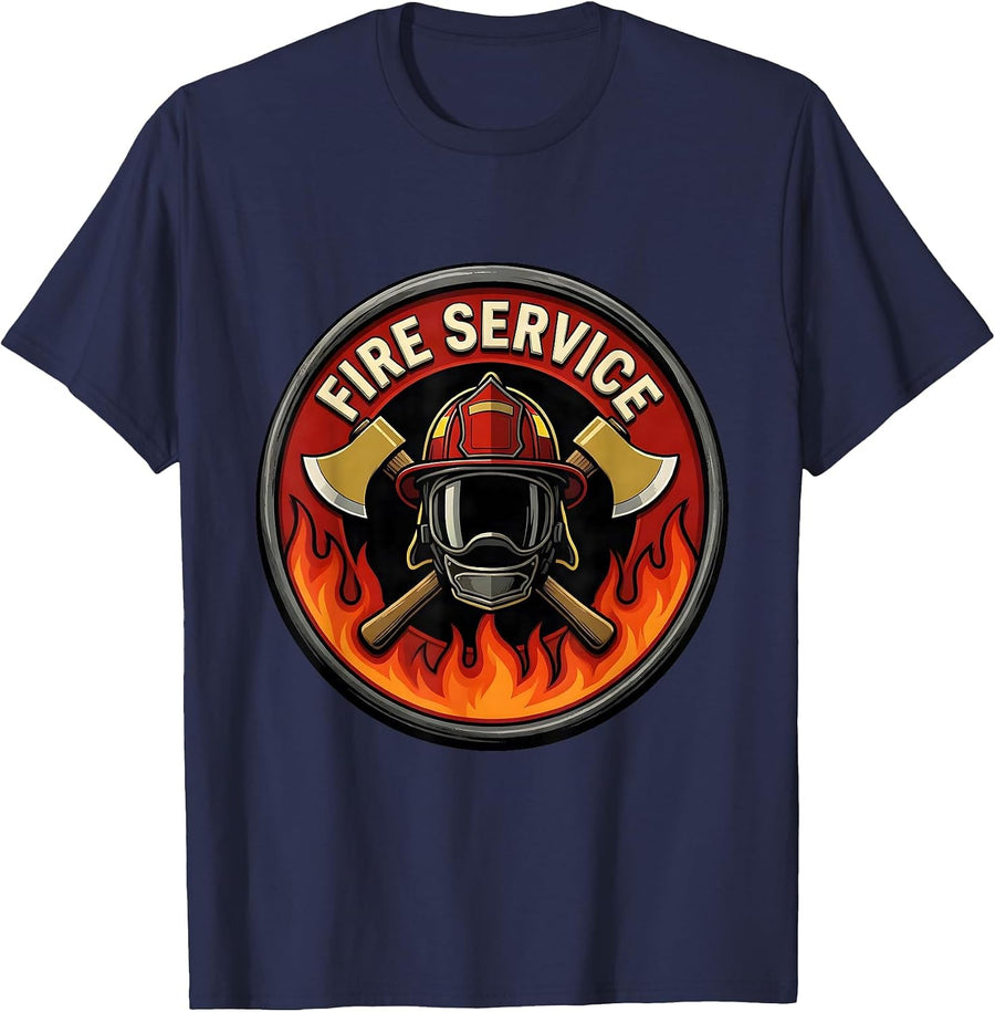 Fire Service Screenprint Firefighter Humor Occupation Pride T-Shirt - Navy Blue