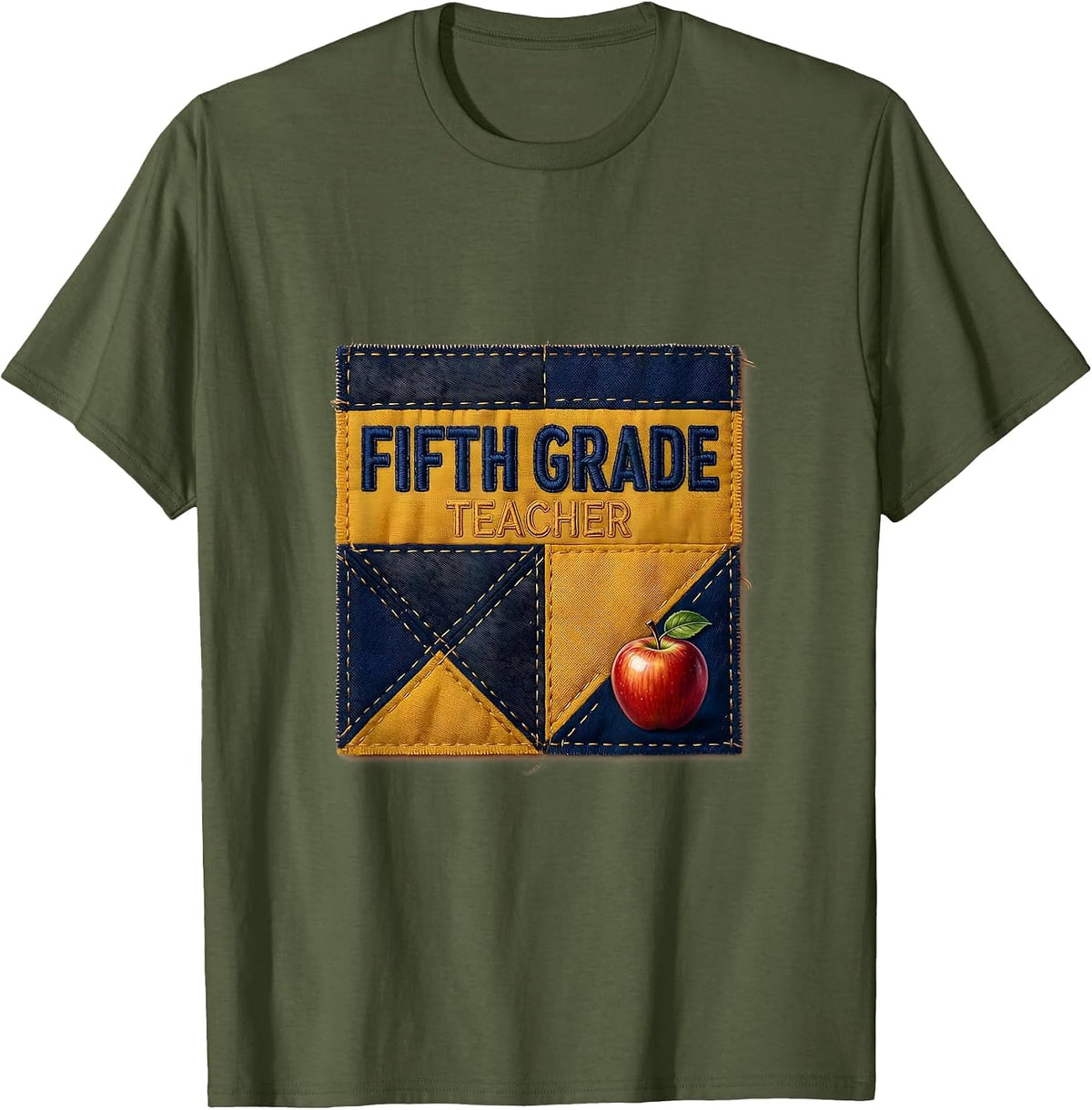 Fifth Grade Teacher Blue Patchwork Back To School Girls T-Shirt - Olive Green