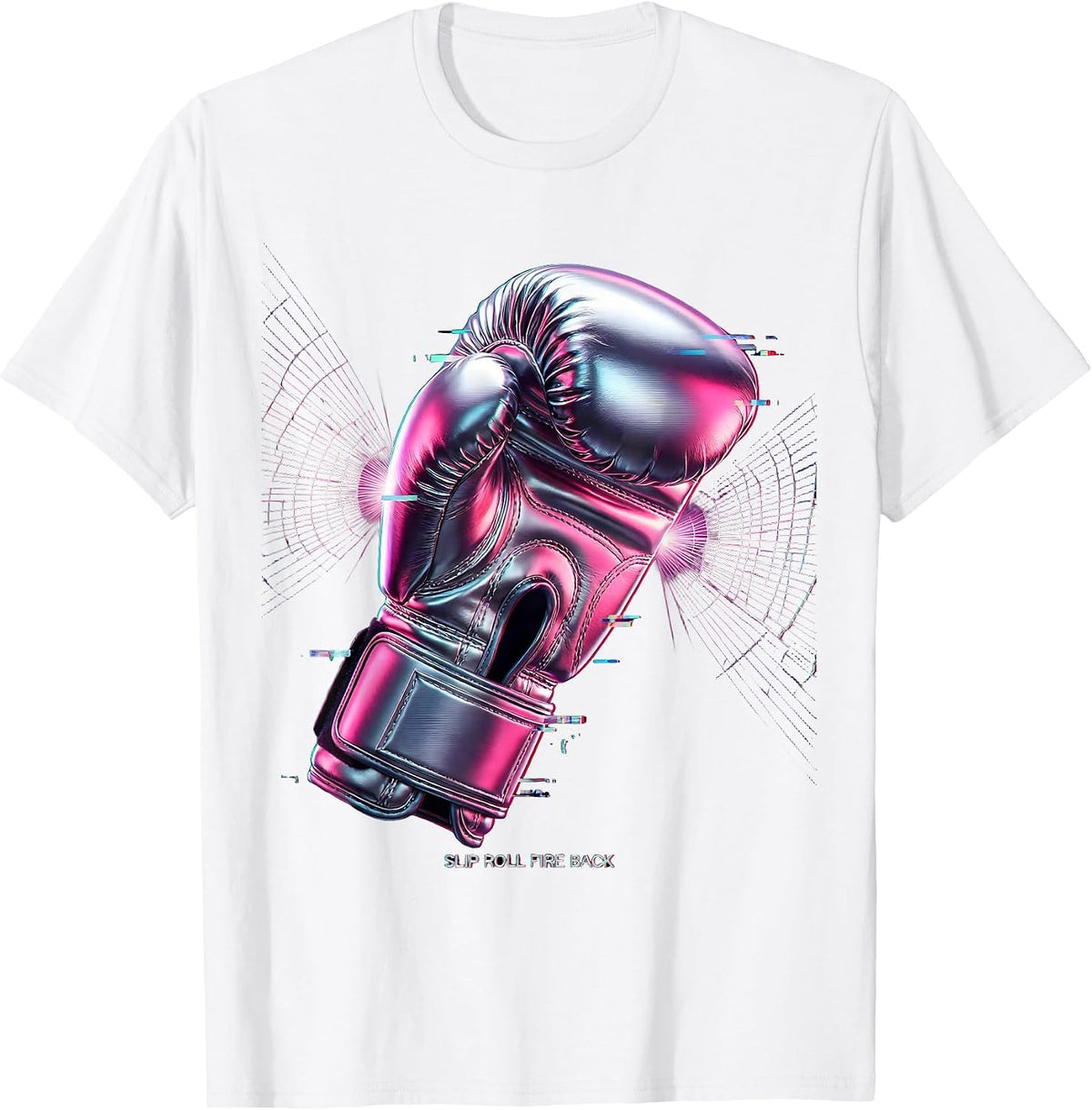 Slip Roll Fire Back Boxing Graphic Design T-Shirt - White