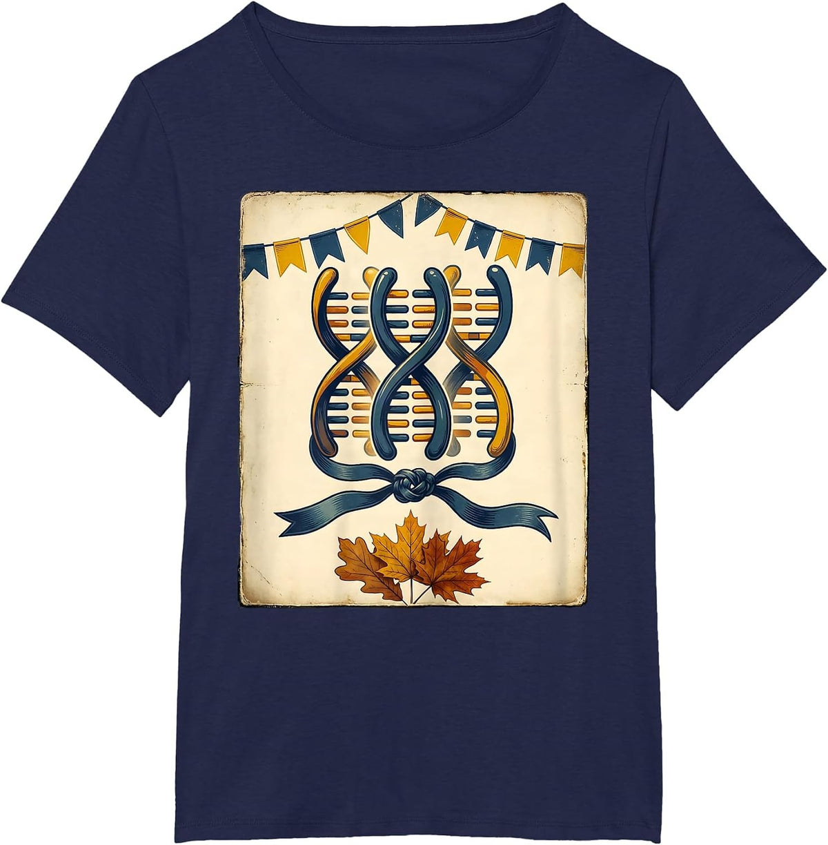 Women's Vintage Chromosome Ribbon October Down Syndrome Awareness T-Shirt - Navy Blue