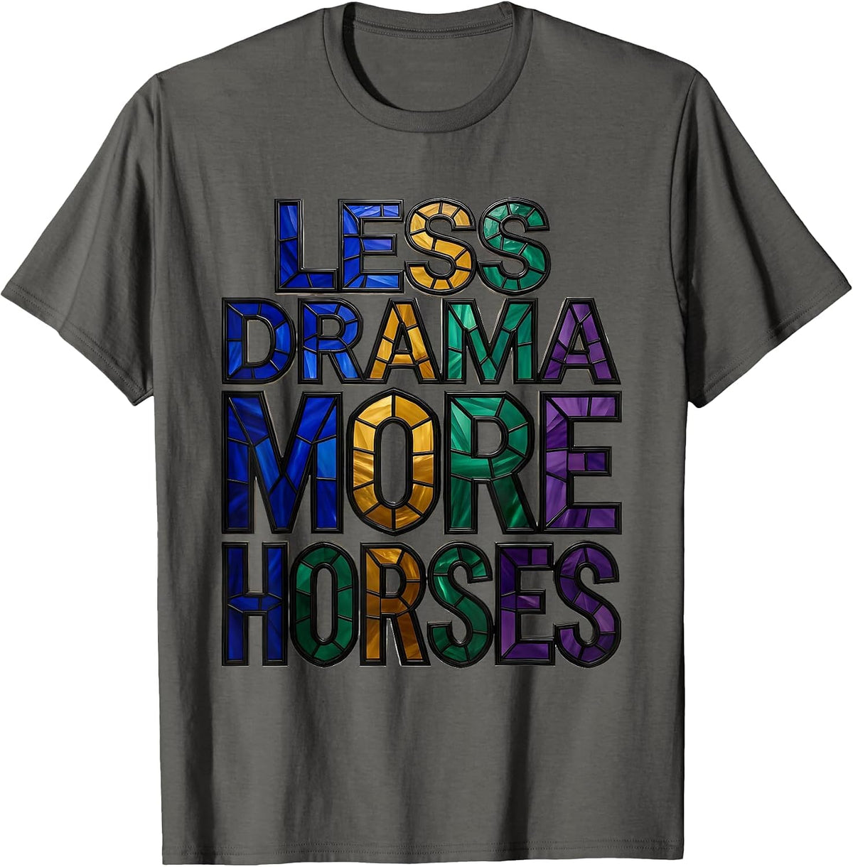 Less Drama More Horses Equestrian Design T-Shirt - Asphalt Grey