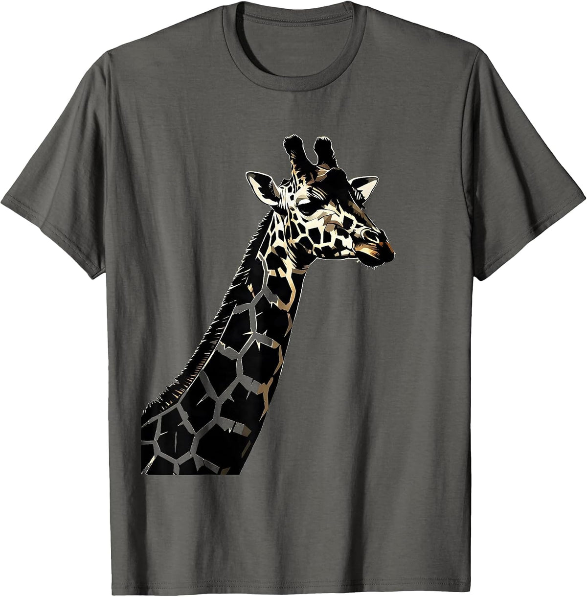 Giraffe Geometric Patch Animal Print Design T-Shirt - Asphalt Grey