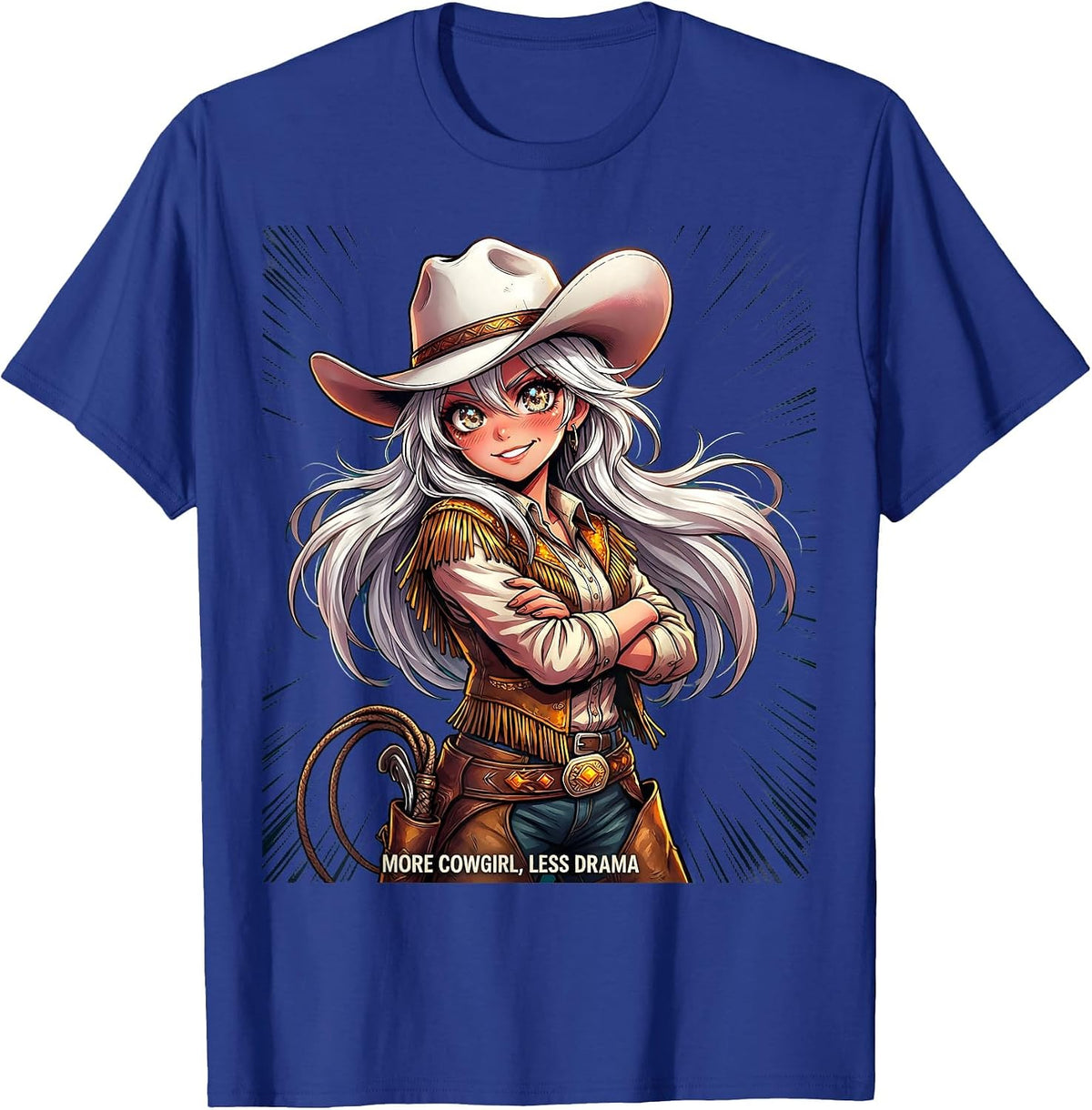 More Cowgirl Less Drama White Cowgirl Design T-Shirt - Royal Blue