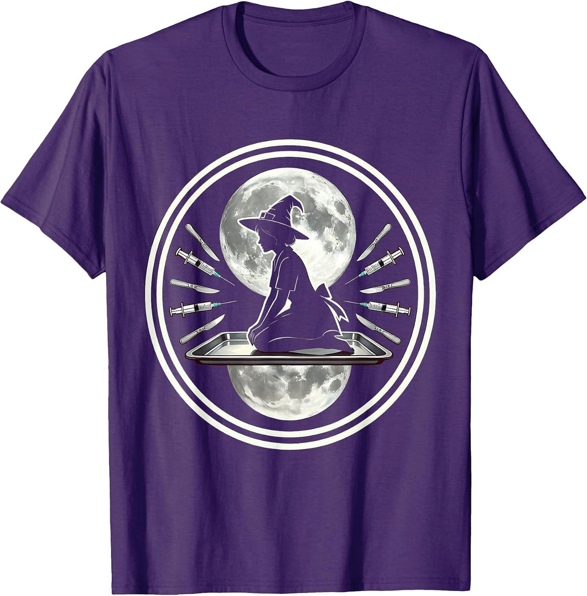 Halloween Nurse Full Moon Surgical Tray Graphic T-Shirt - Purple