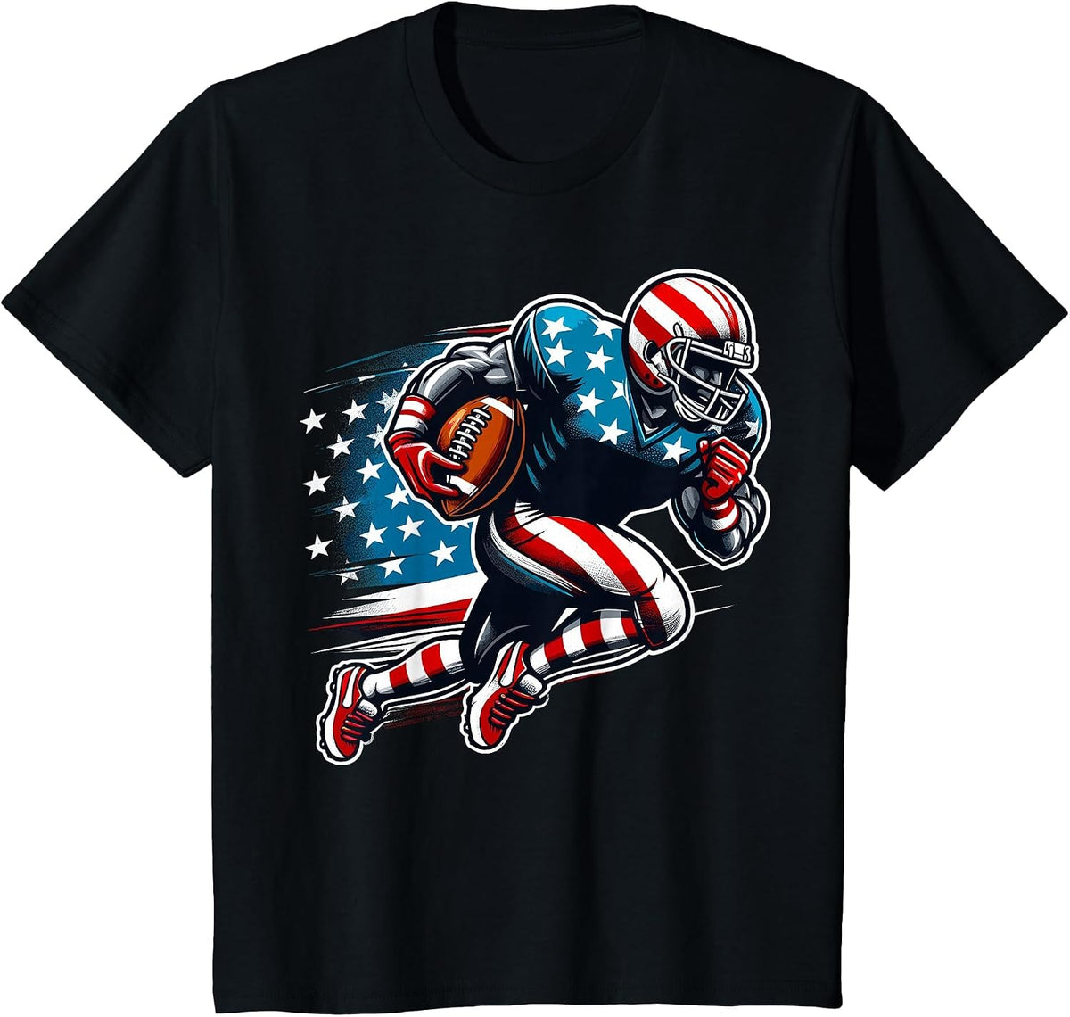 Patriotic American Football Player T-Shirt - Black