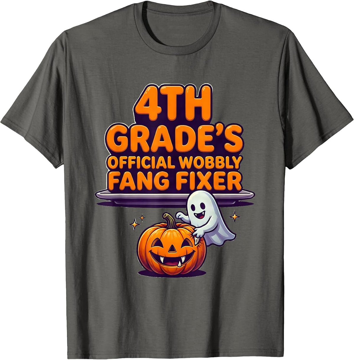 4th Grade's Official Wobbly Fang Fixer Playful Halloween T-Shirt - Asphalt Grey