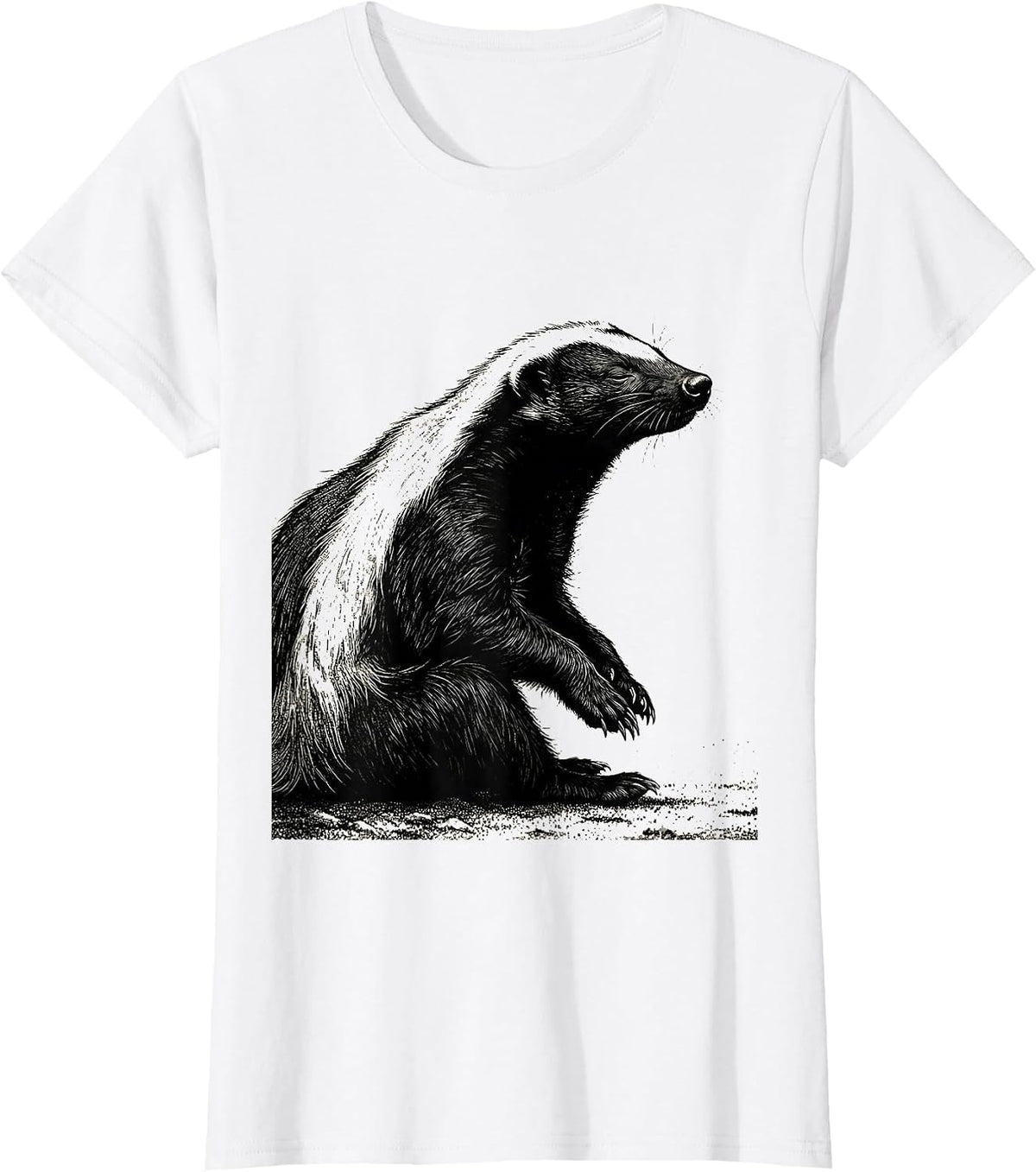 Honey Badger Blackwork Dotwork Animal Lover Humor T-Shirt - White