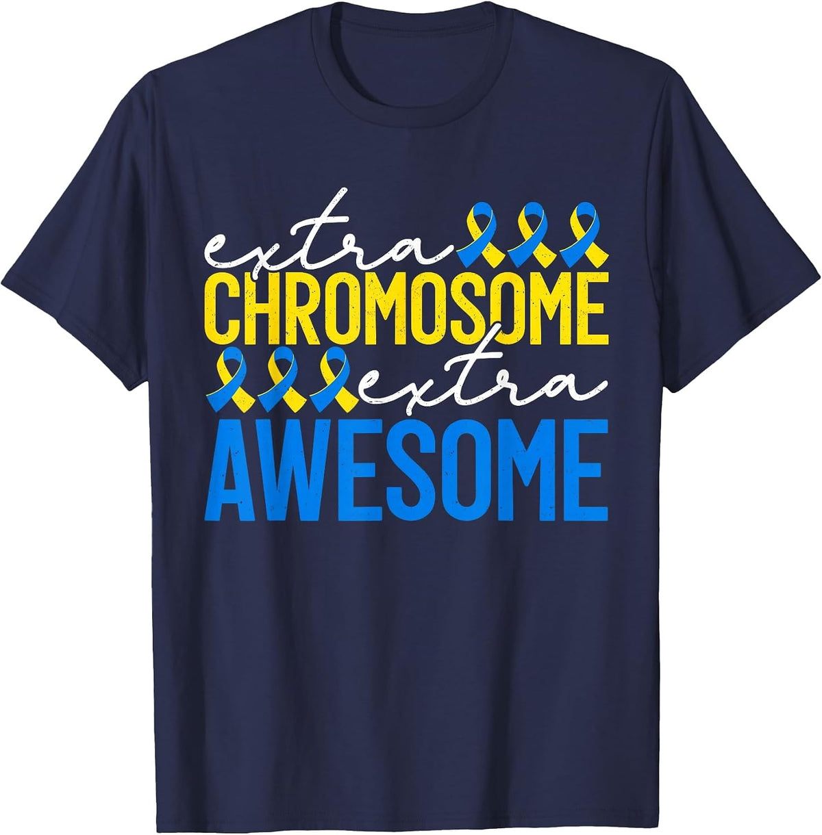 World Down Syndrome Funny Extra Chromosome Extra Awesome Kid T-Shirt - Navy Blue