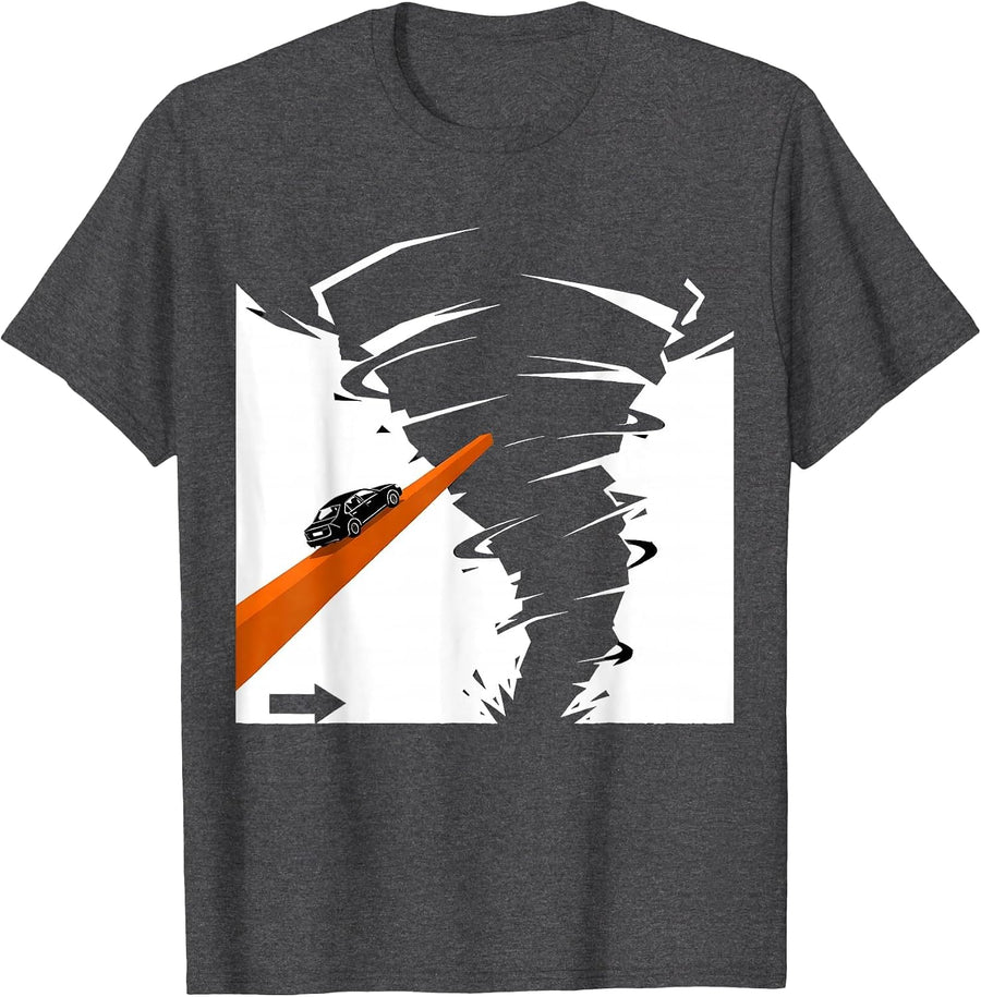Men's Tornado Funnel Brutalist Graphic Storm Chaser Meteorology T-Shirt - Dark Heather Grey