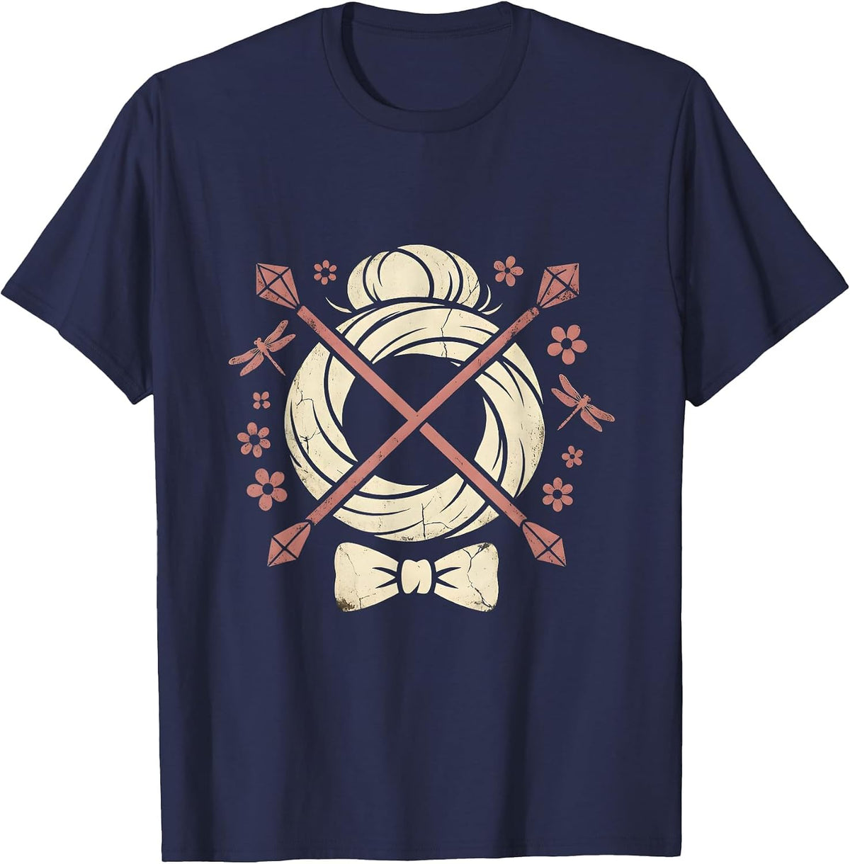 Nana Knitting Silver Bun Hairstyle Graphic T-Shirt - Navy Blue