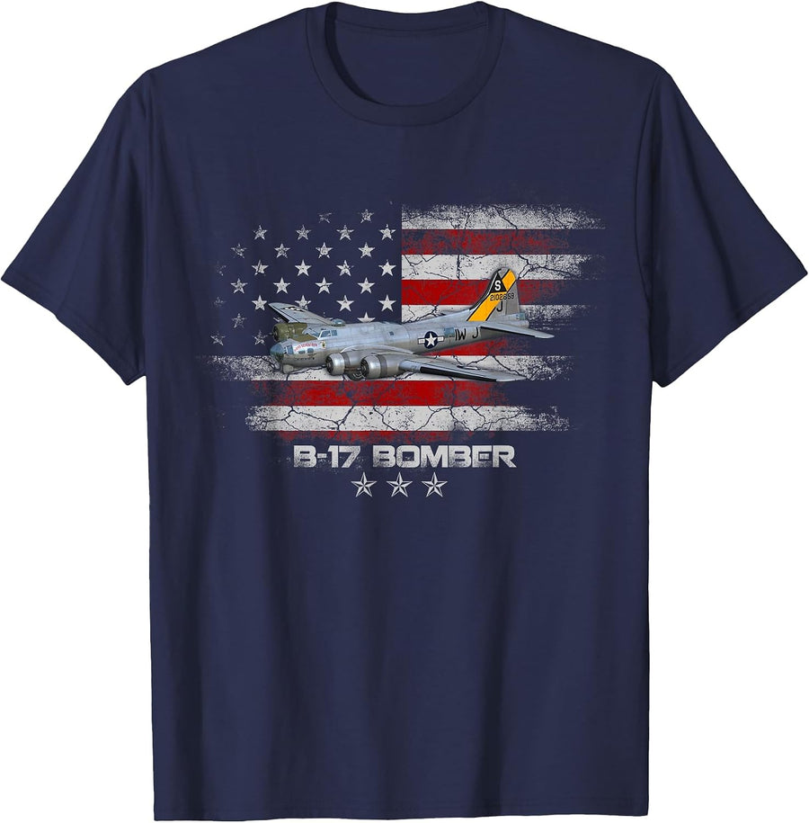 B-17 Flying Fortress World War 2 Bomber Warplane WW2 Veteran T-Shirt - Navy Blue