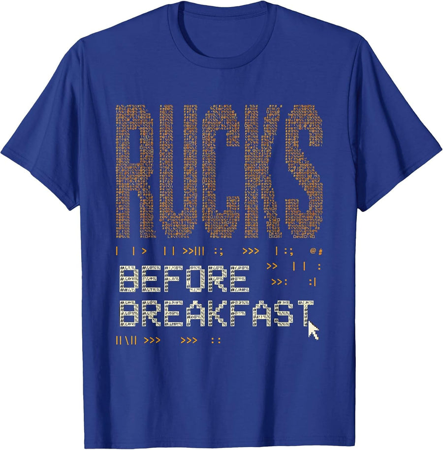 Rucks Before Breakfast Rugby Graphic Design T-Shirt - Royal Blue