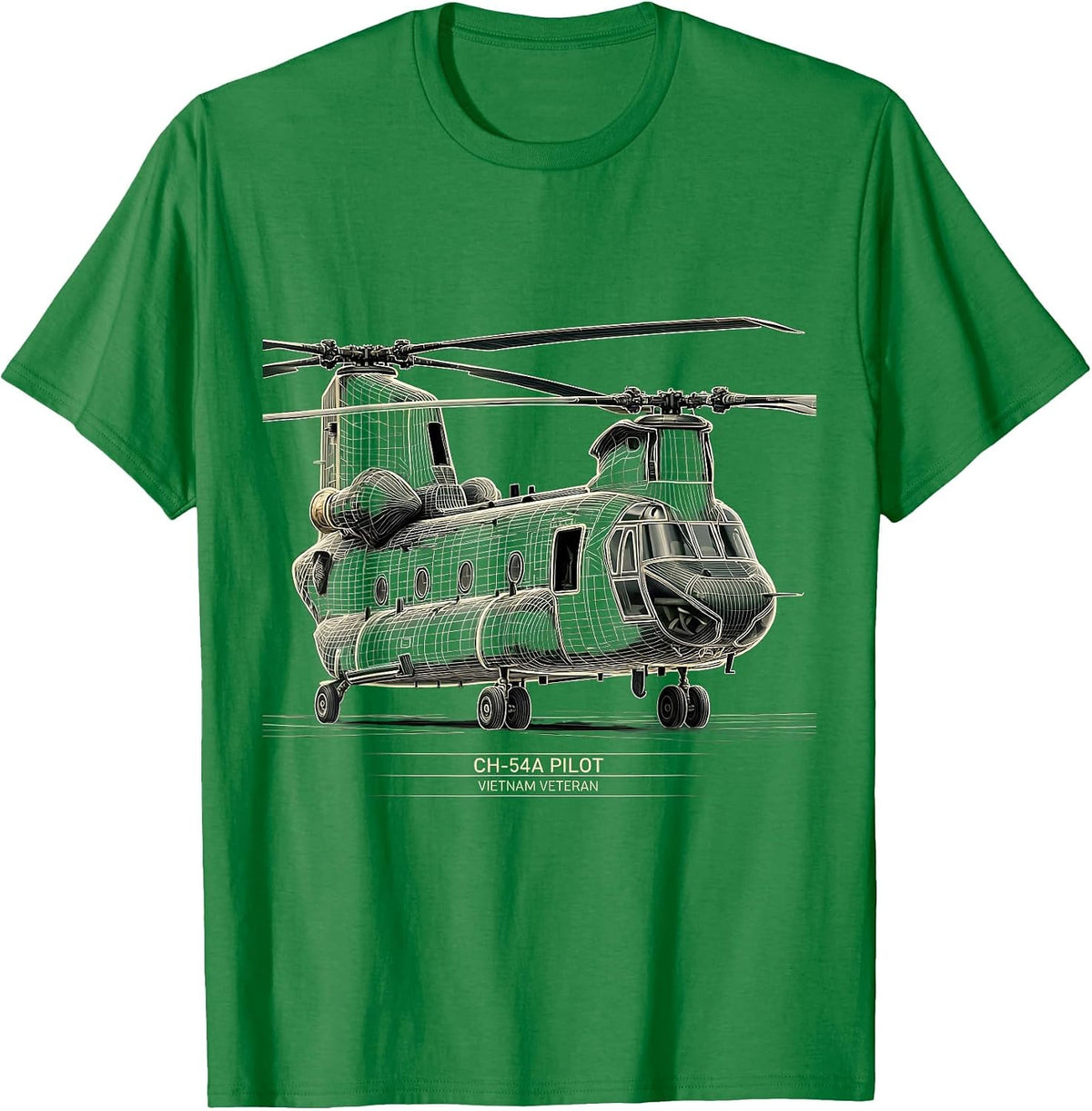 Men's CH-54A Pilot Vietnam Veteran Military Helicopter Tribute T-Shirt - Kelly Green