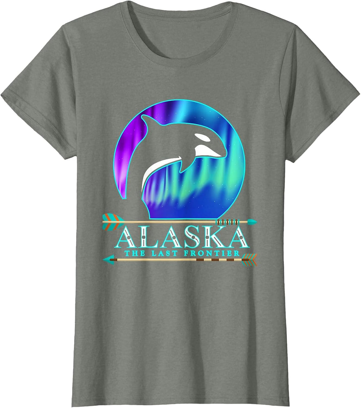 Alaska State Pride Alaska Northern Lights Alaskan Orca Whale T-Shirt - Olive Heather