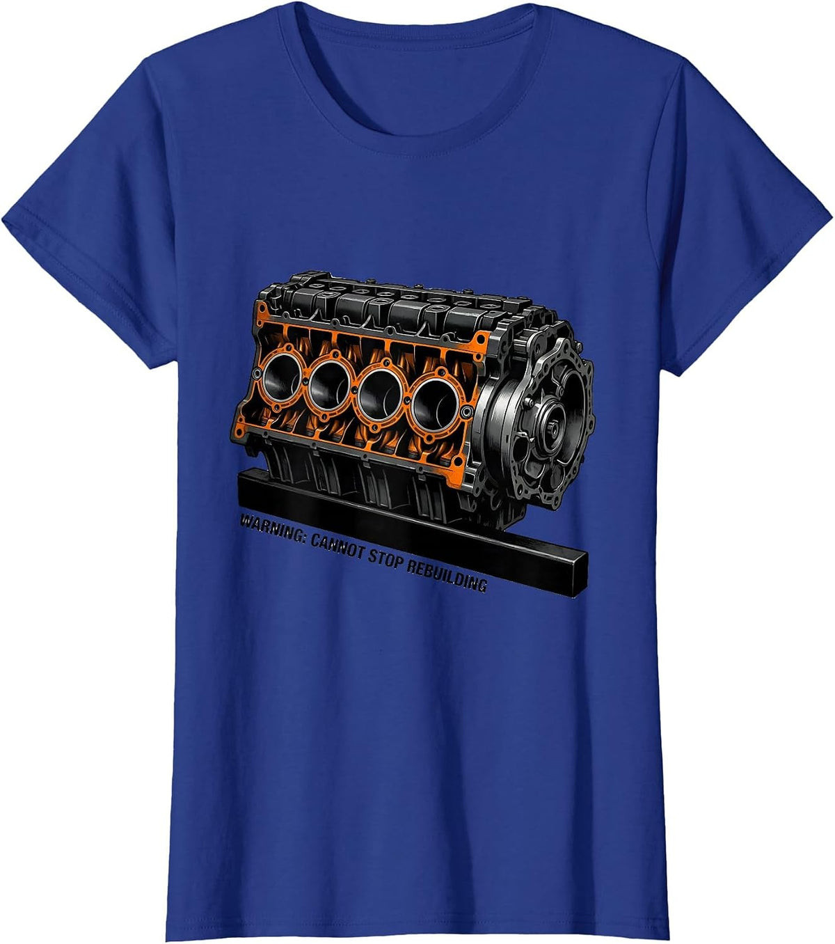 Women's Warning Cannot Stop Rebuilding Brutalist Mechanic Garage T-Shirt - Royal Blue