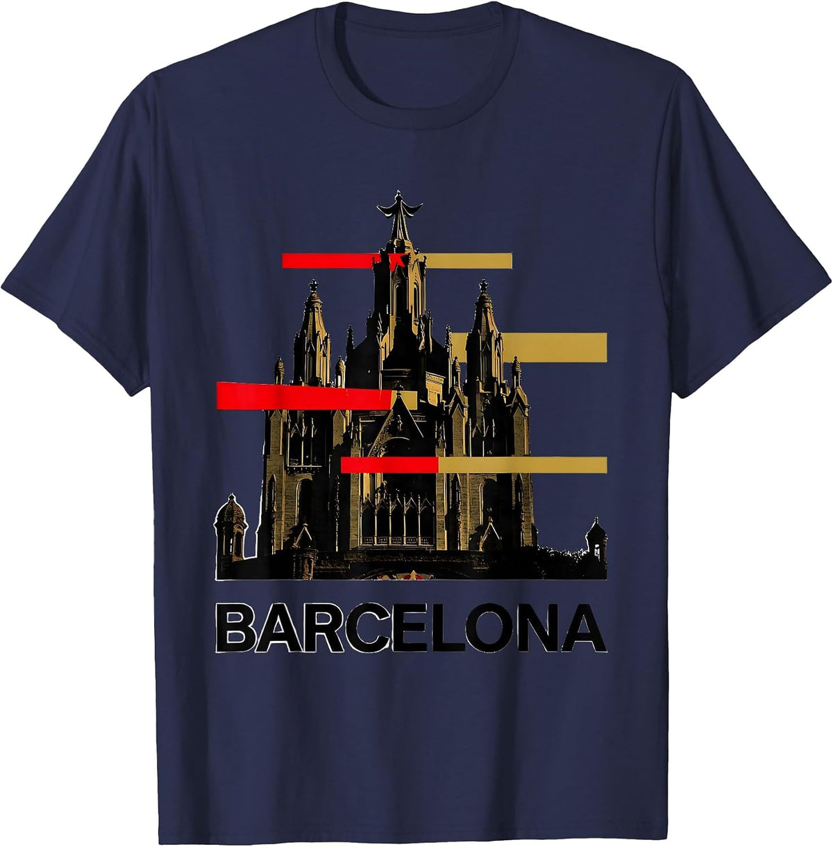 Barcelona New Wave Typography Spanish Heritage Souvenir T-Shirt - Navy Blue