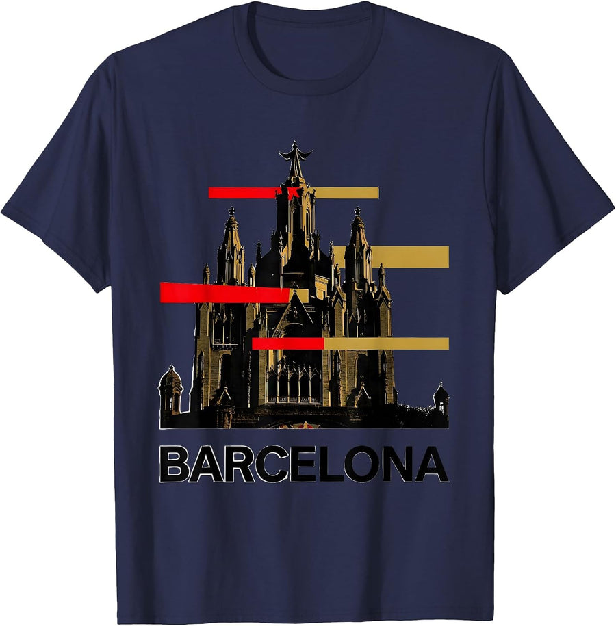 Barcelona New Wave Typography Spanish Heritage Souvenir T-Shirt - Navy Blue
