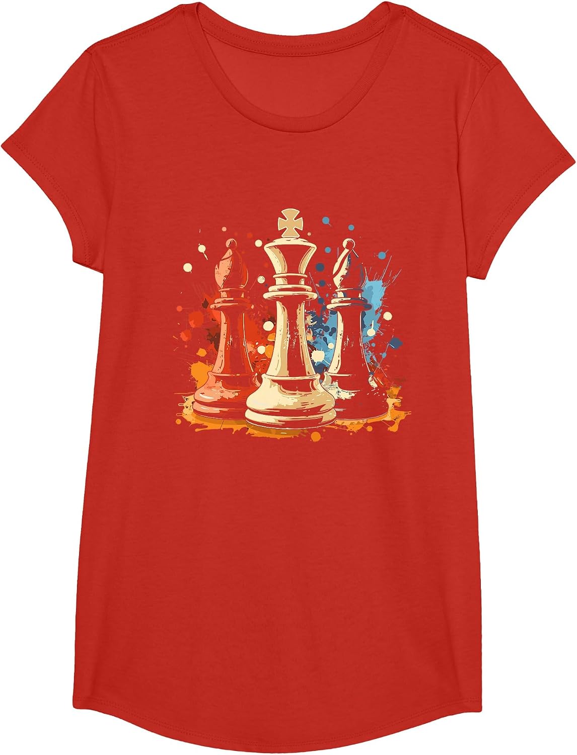 Chess Bishop and King Graffiti T-Shirt - Girls Red