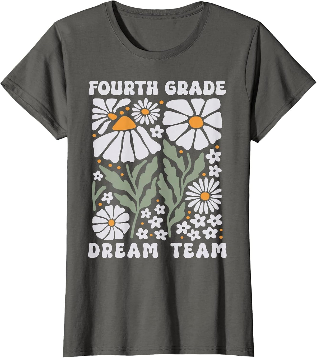 Fourth Grade Dream Team Back to School Boho Flower 4th Grade T-Shirt - Asphalt Grey