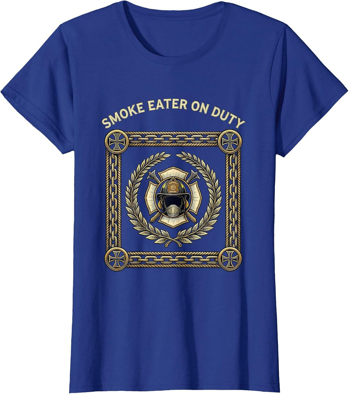 Women's Smoke Eater On Duty Firefighter Design T-Shirt - Royal Blue