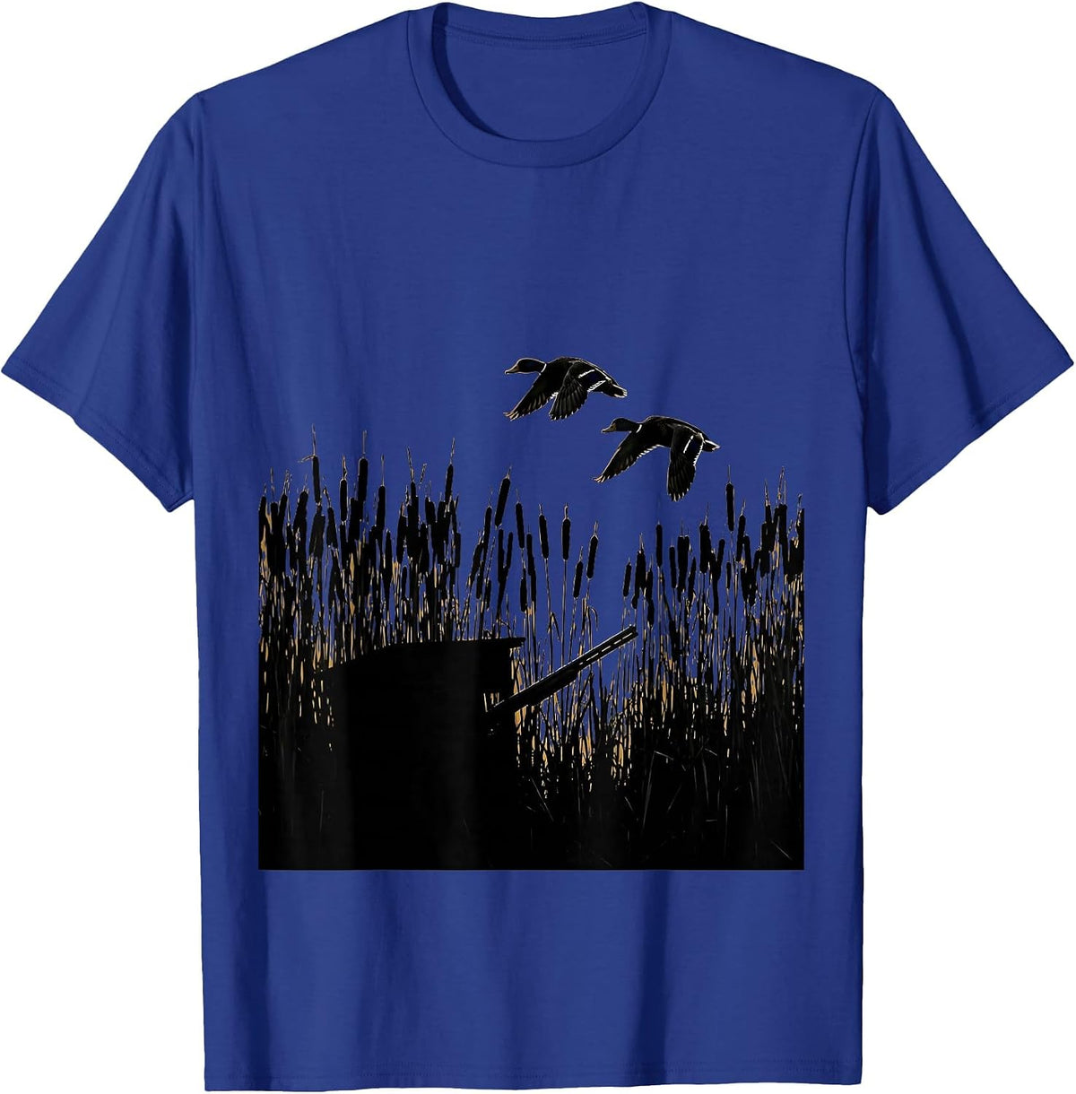 Duck Blind Cattail Reeds Waterfowl Hunting Graphic T-Shirt - Royal Blue