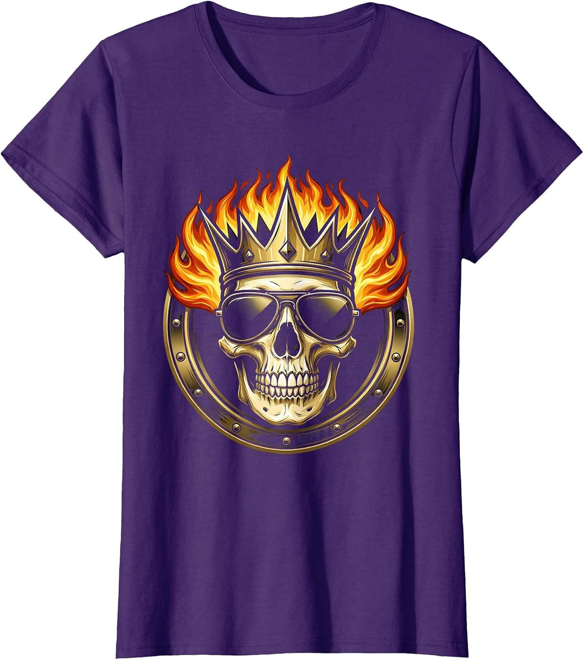Vintage Rock Skull Flaming Crown Sunglasses Design T-Shirt - Purple