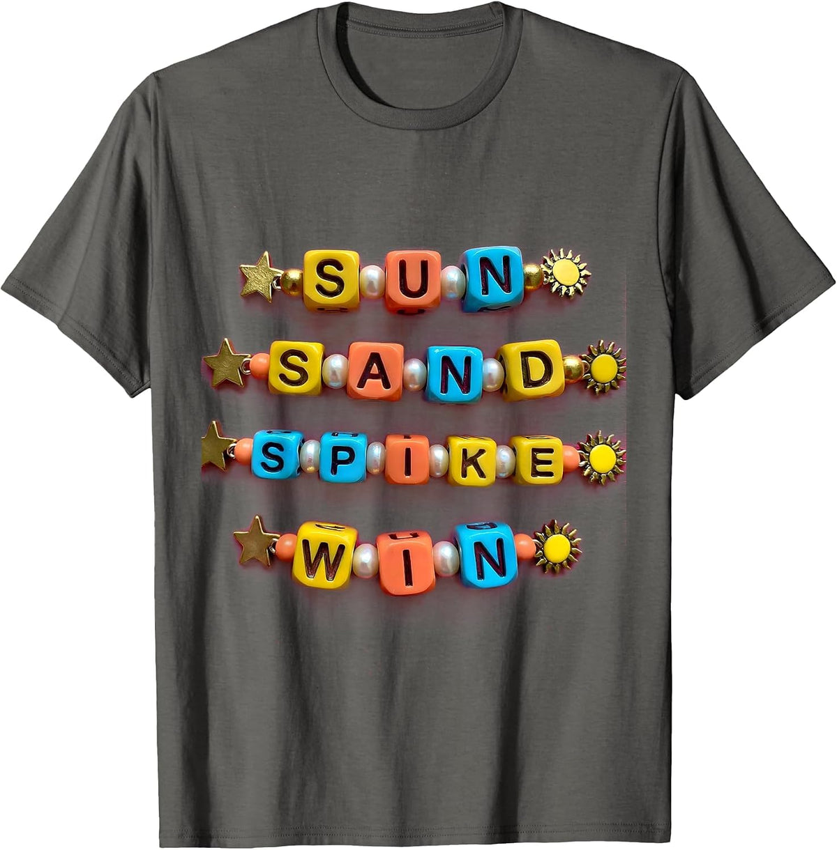 Sun Sand Spike Win Volleyball Design T-Shirt - Asphalt Grey