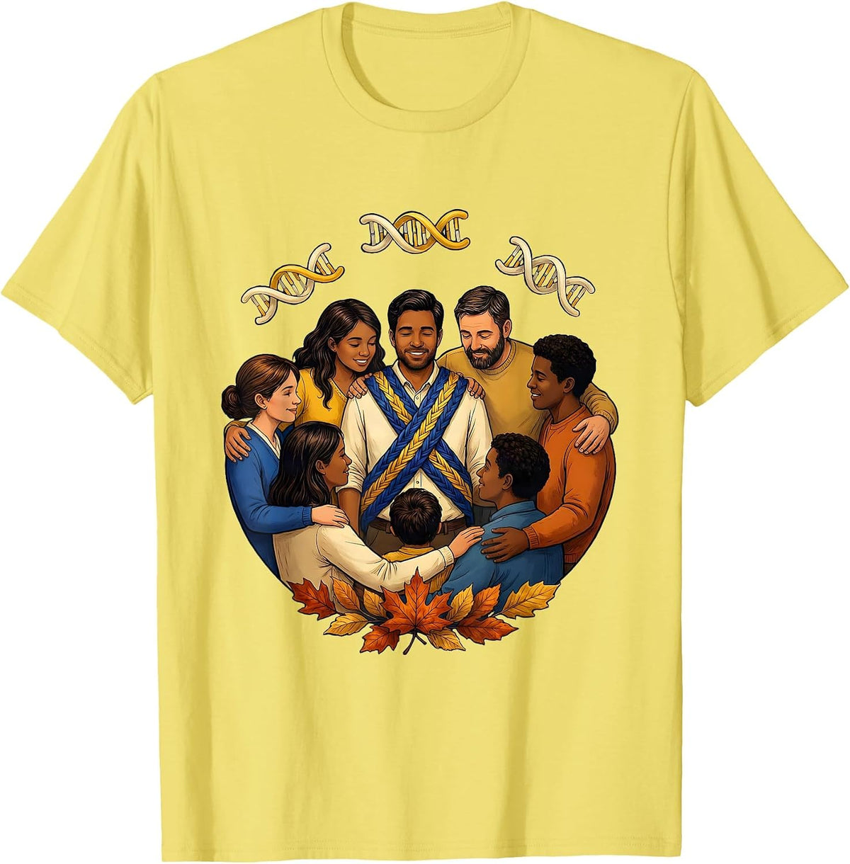Men's Storybook Family Circle Down Syndrome Awareness October T-Shirt - Lemon Yellow