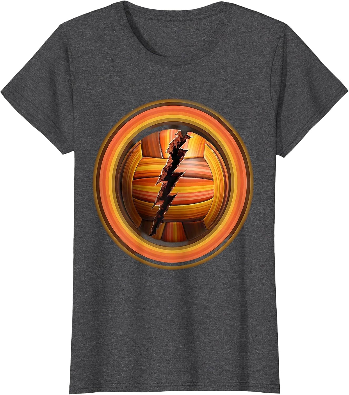 Women's Volleyball Lightning Bolt Crack Graphic T-Shirt - Dark Heather Grey