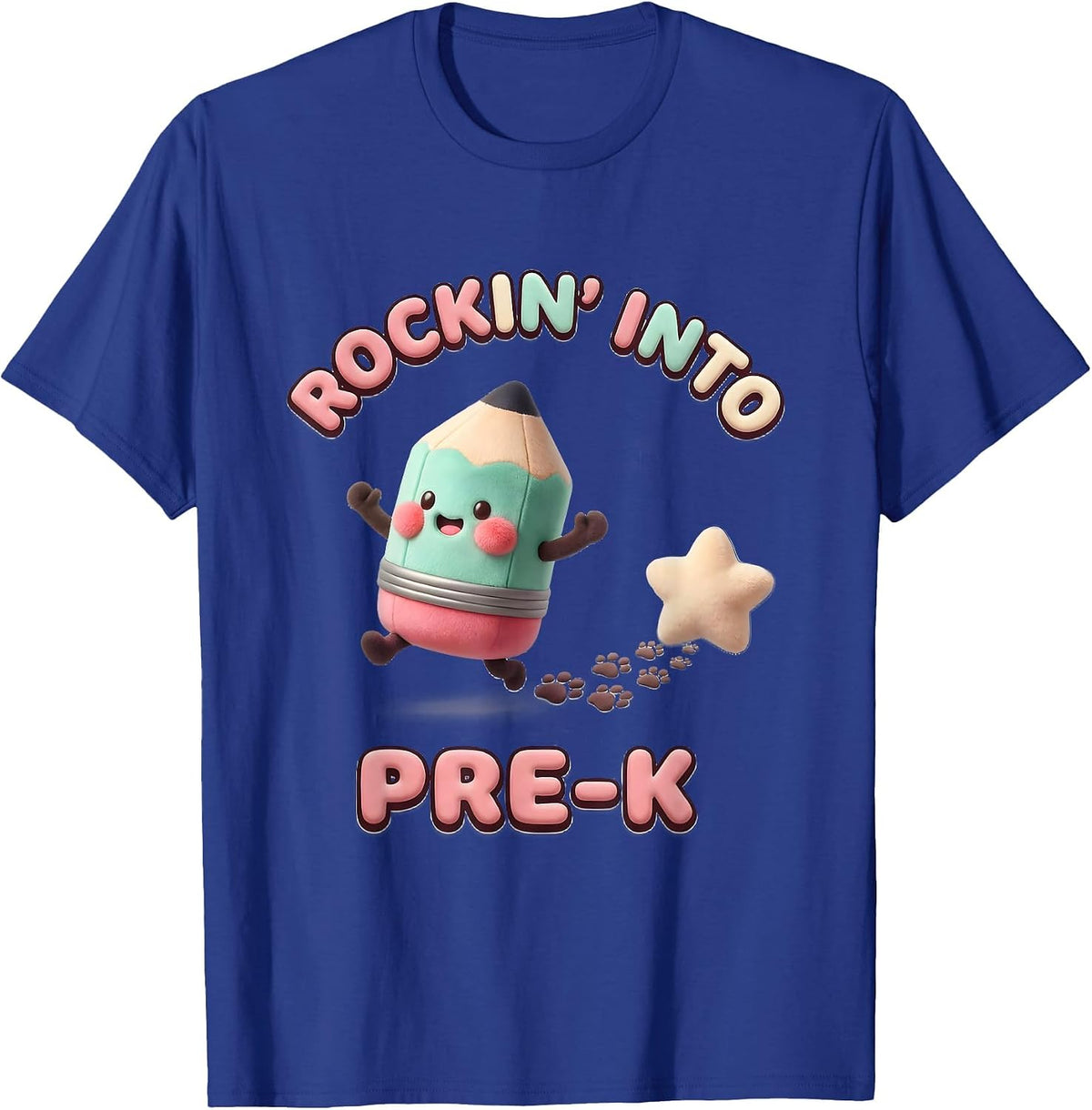 Rockin Into Pre-K Cute Kawaii Pencil Teacher Back To School T-Shirt - Royal Blue