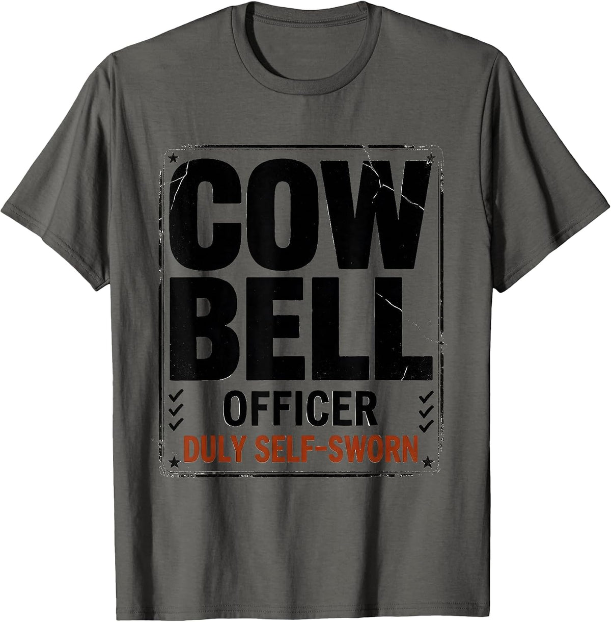 Men's Cowbell Officer Duly Self-Sworn Funny Drummer Music Humor T-Shirt - Asphalt Grey