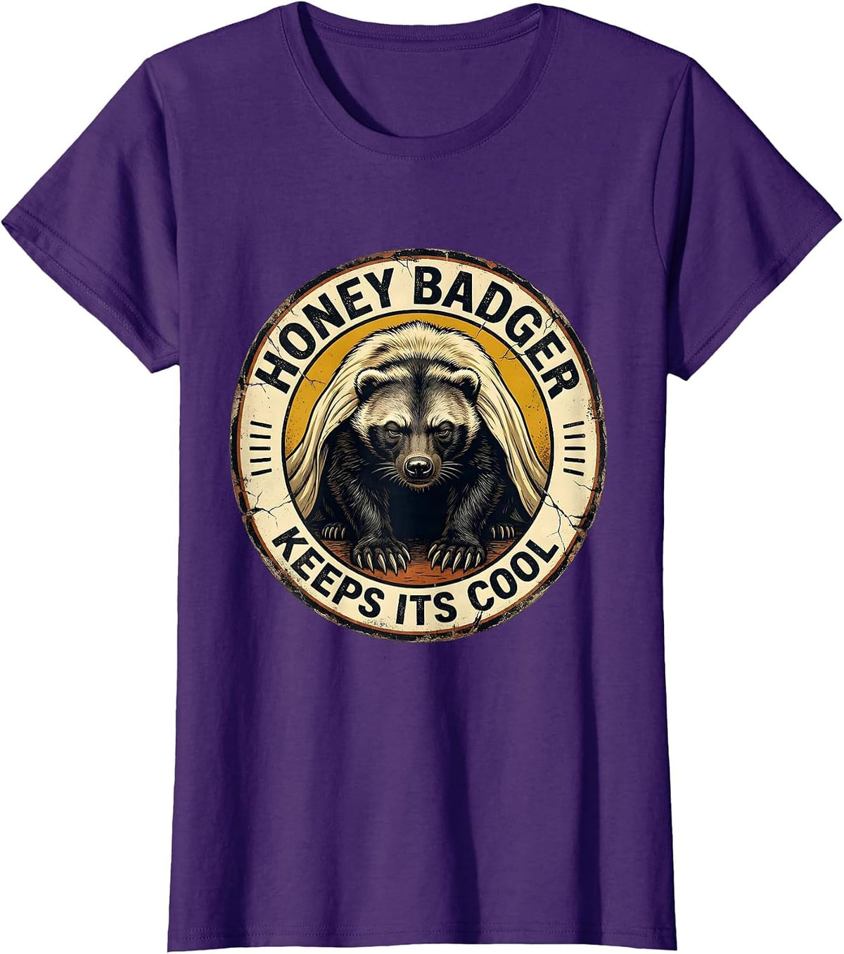 Women's Honey Badger Keeps Its Cool Distressed Funny Animal Lover T-Shirt - Purple