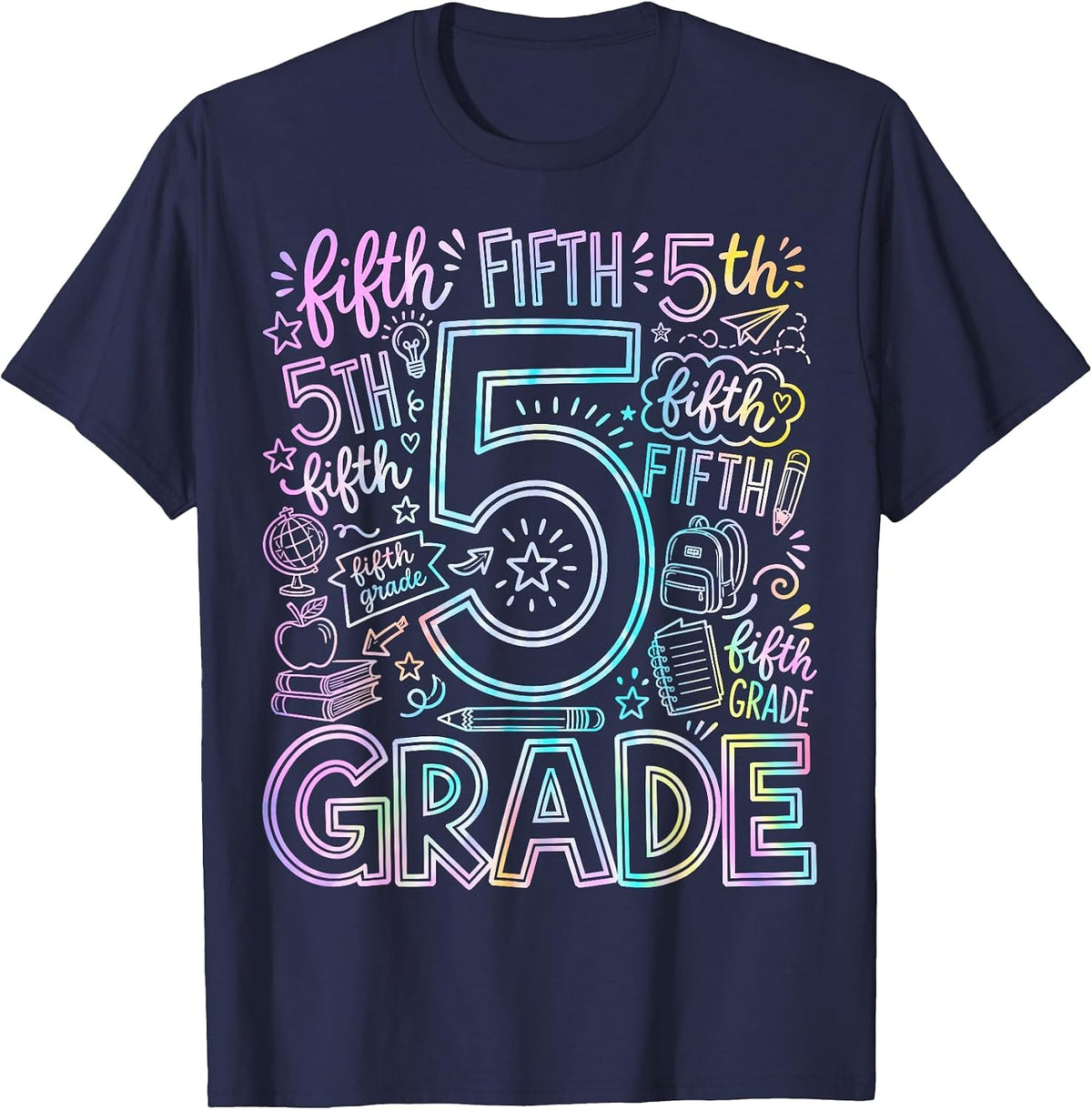 5th Grade Typography Team Fifth Grade Teacher Back to School T-Shirt - Navy Blue