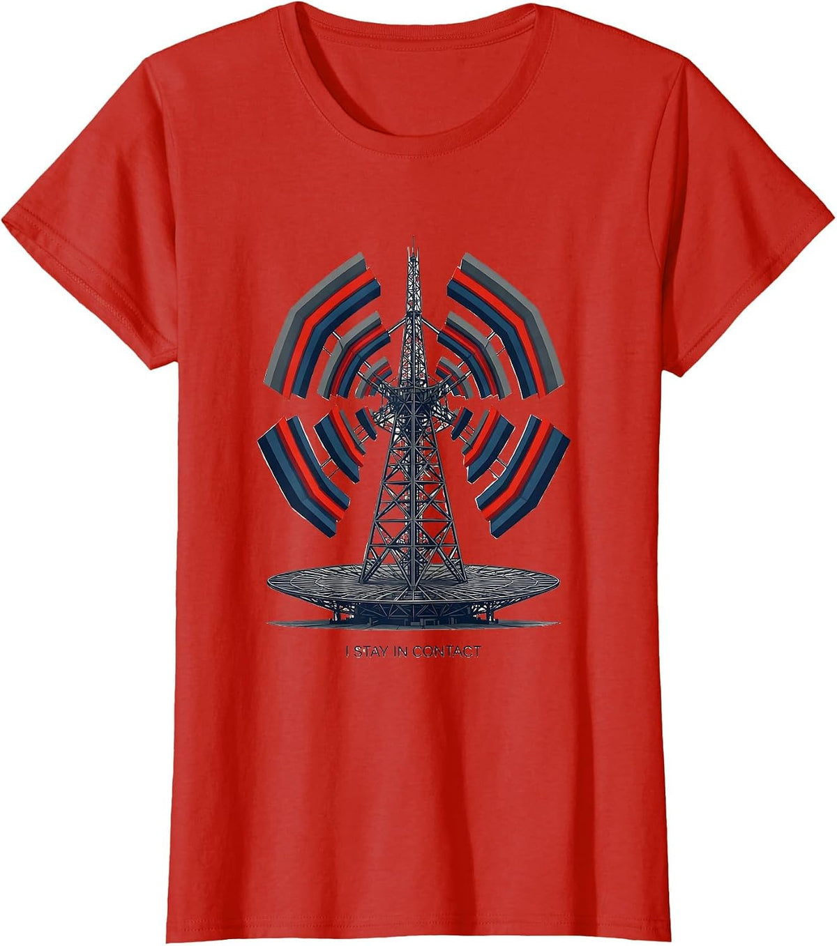 I Stay In Contact Geometric Ham Radio Operator Hobby Pride T-Shirt - Red