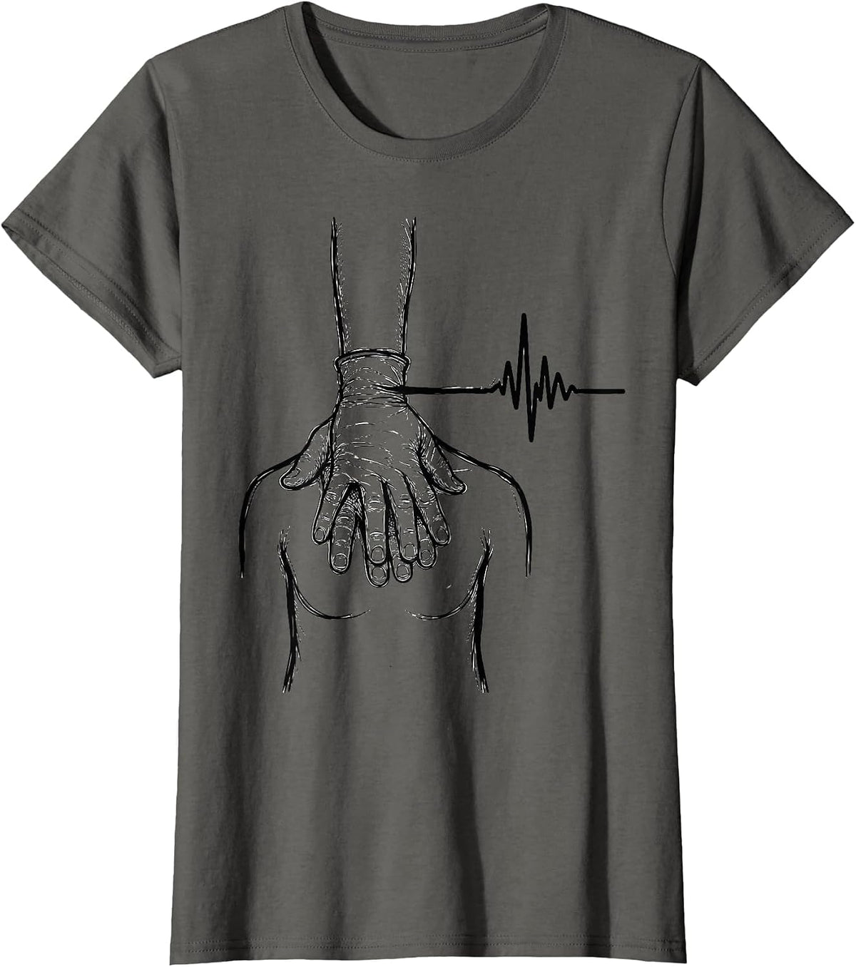 Women's Hand Pulse Line Art EMS Paramedic EMT Gift T-Shirt - Asphalt Grey