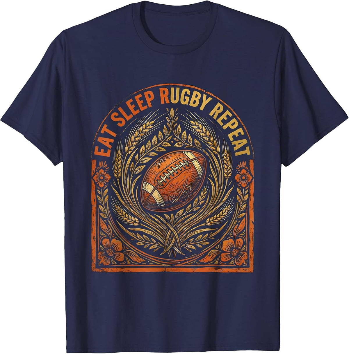 Eat Sleep Rugby Repeat Fan Design T-Shirt - Navy Blue