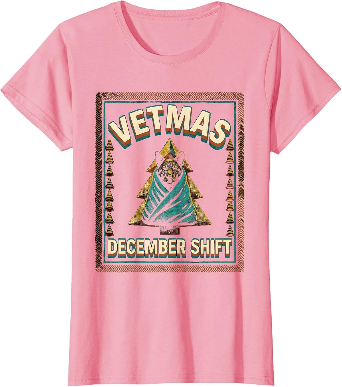 Women's Vetmas December Shift Funny Vet Tech Christmas Veterinary T-Shirt - Pink