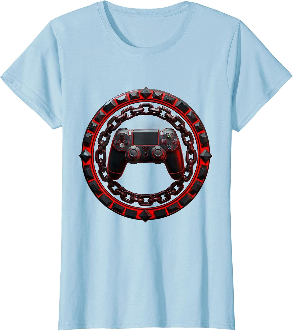 80s Game Controller Wrapped in Chains Graphic T-Shirt - Baby Blue