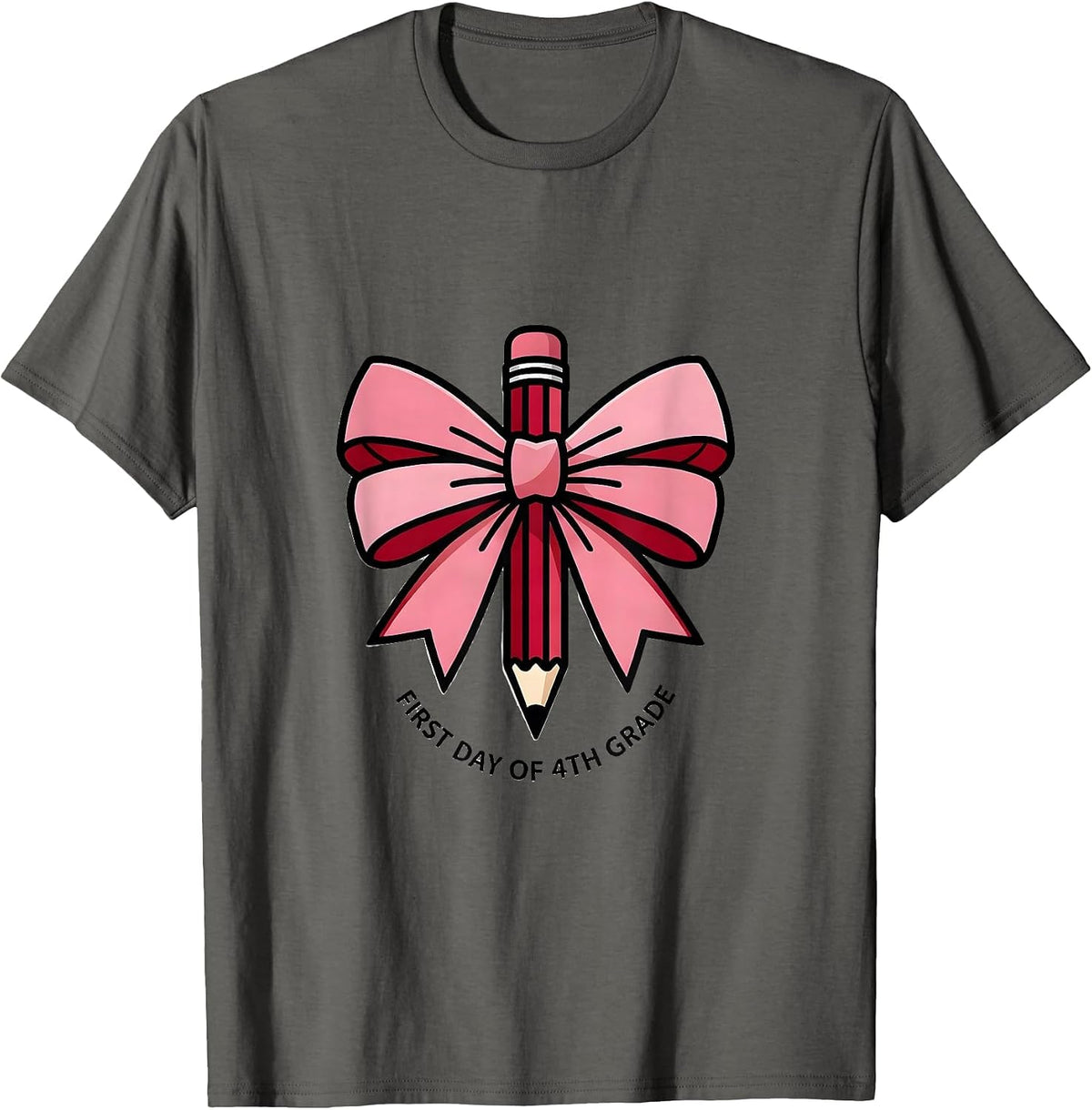 First Day Of 4th Grade Coquette Bow Back To School Girl T-Shirt - Asphalt Grey