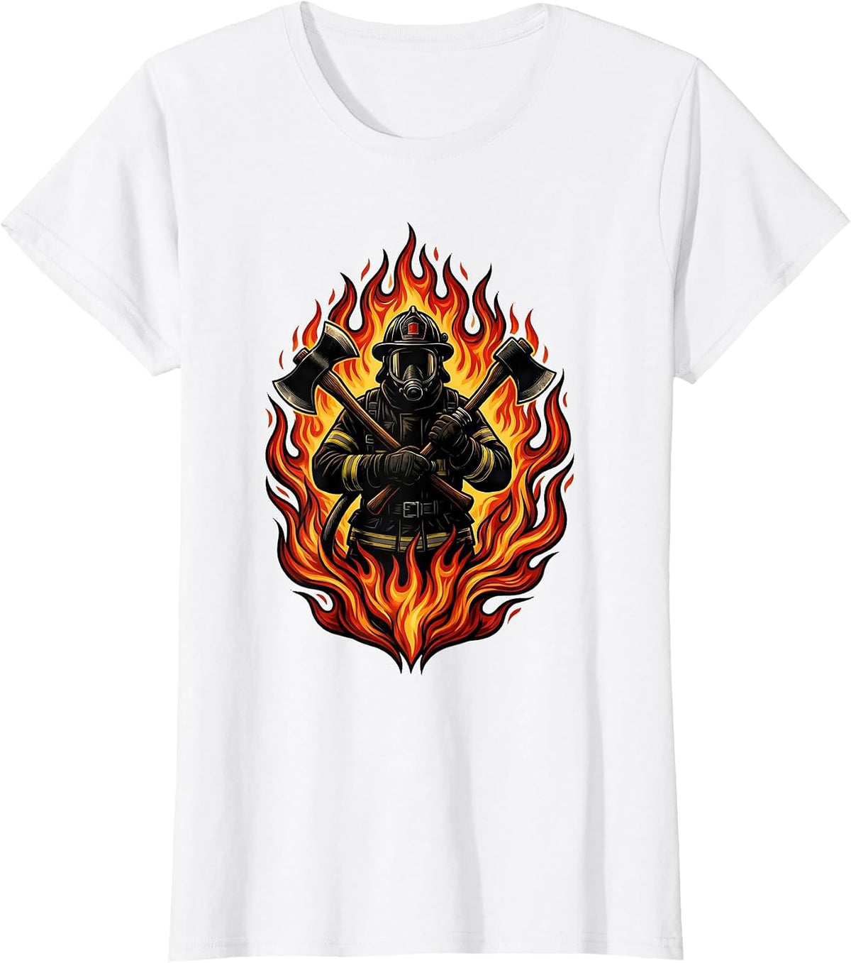 Firefighter Silhouette Against Wall of Flames T-Shirt - White