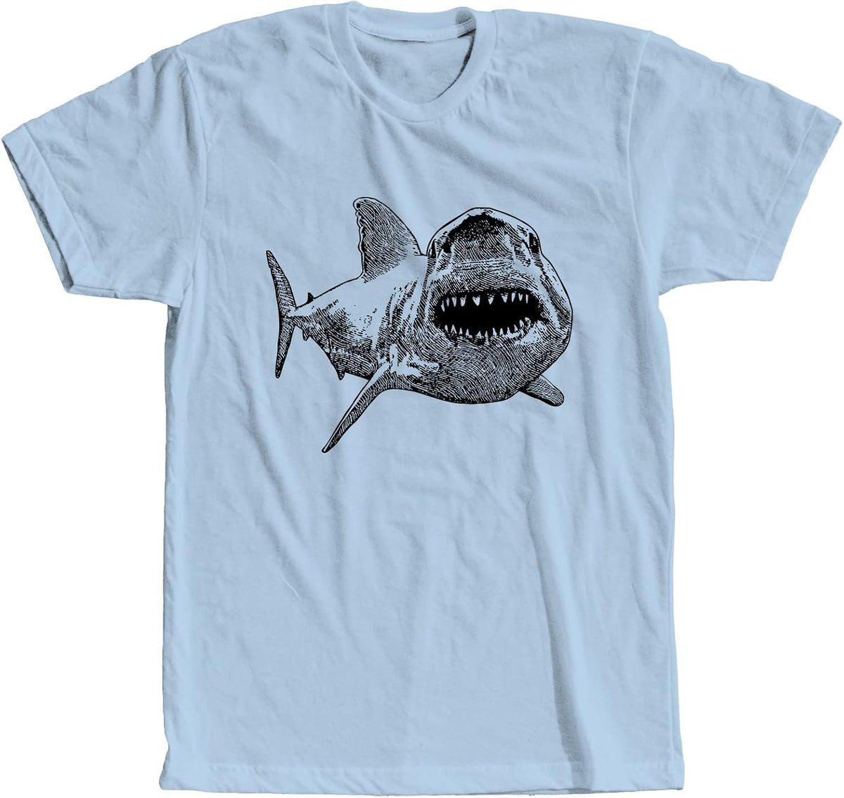 Great White Shark T-Shirt Shark Teeth Attack Jaw Tee for Men Women - Baby Blue