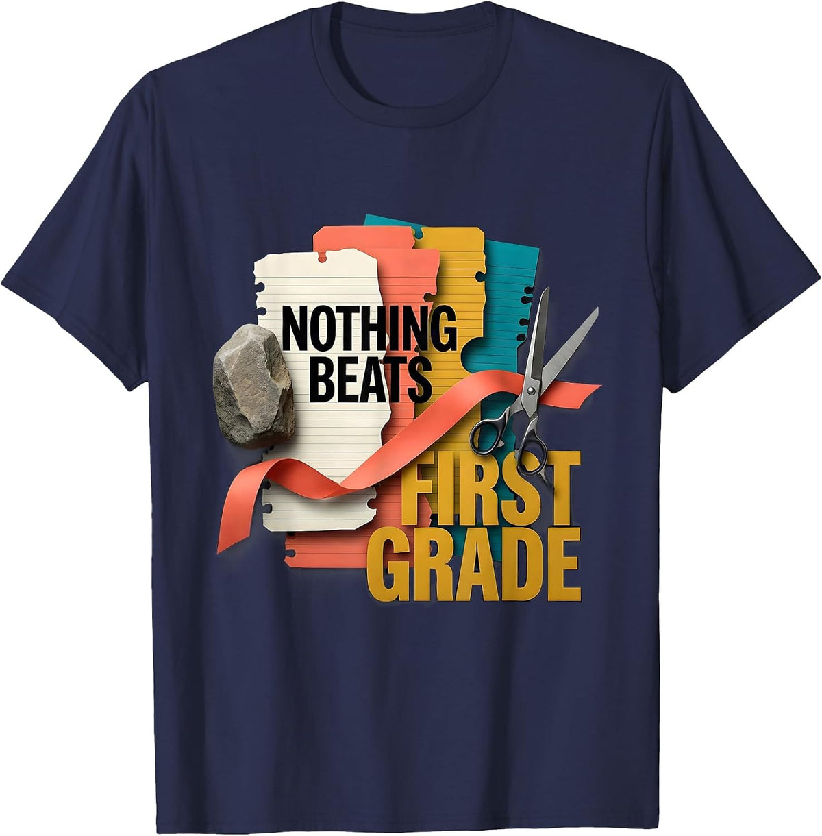 Men's Nothing Beats First Grade Back to School Rock Paper Scissors T-Shirt - Navy Blue