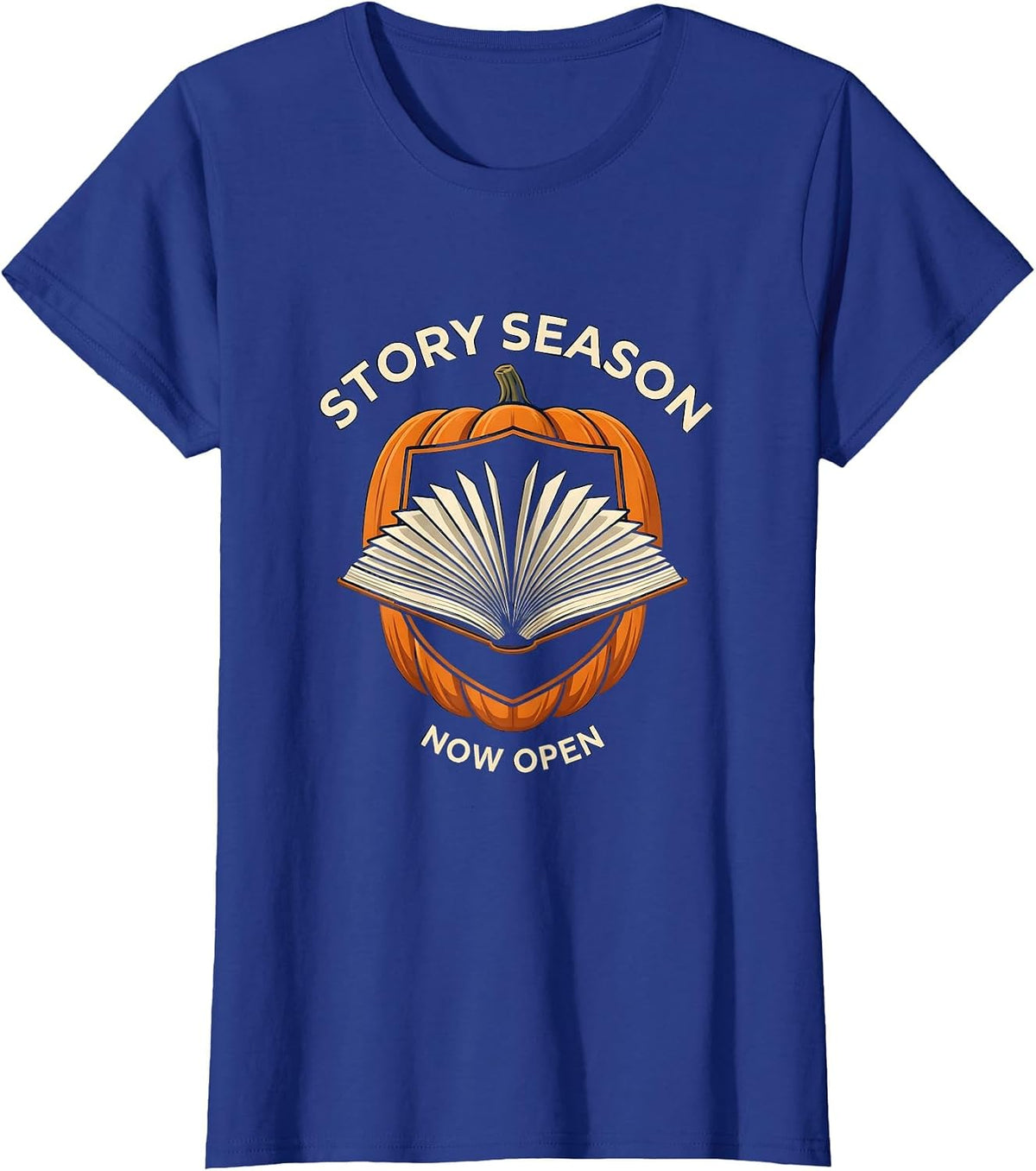 Women's Story Season Now Open Whimsical Teacher Reading Love Autumn T-Shirt - Royal Blue