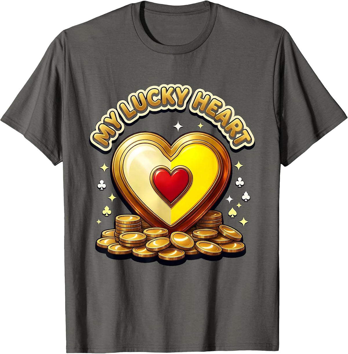 Men's MY LUCKY HEART 3D Casino Slots Player Lucky Day Gift T-Shirt - Asphalt Grey