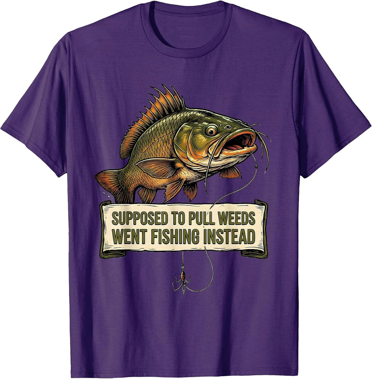 Supposed To Pull Weeds, Went Fishing Instead Funny Fisherman T-Shirt - Purple