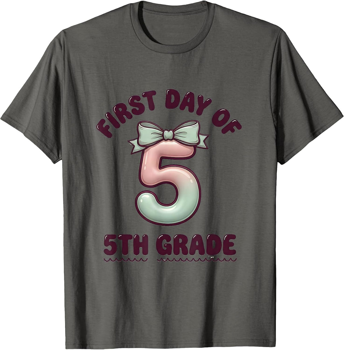 Men's First Day Of 5th Grade Coquette Bow Back To School Girly T-Shirt - Asphalt Grey